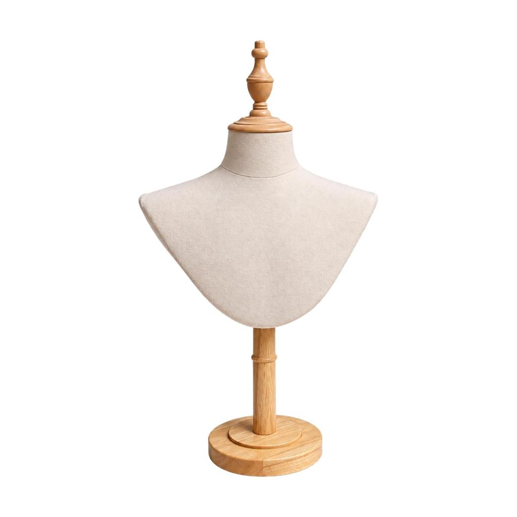Freestanding Jewelry and Scarf Display Mannequin PinFriendly clothCovered Bust with Wooden