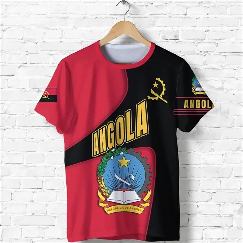 3D Printing The Republic-of Angola Map T Shirt Angola Coat Of Arms Flag Graphic Short Sleeves Vintage Ethnic Mens Clothing Tops
