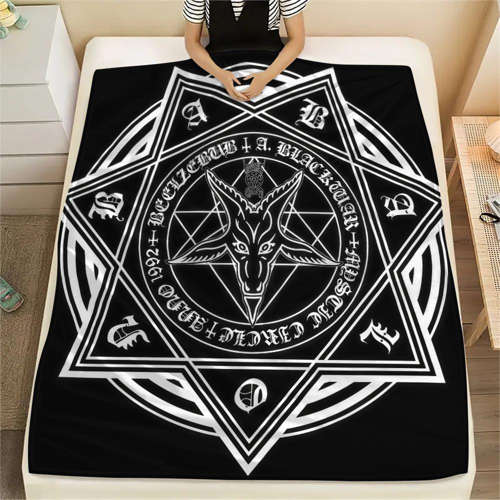 1 ks Flanelová deka s potiskem symbolu Satana, Vysoká kvalita, Pro všechna roční období, Domácí dekorace, Teplo a pohodlí, Perfektní pro vánoční dárky
