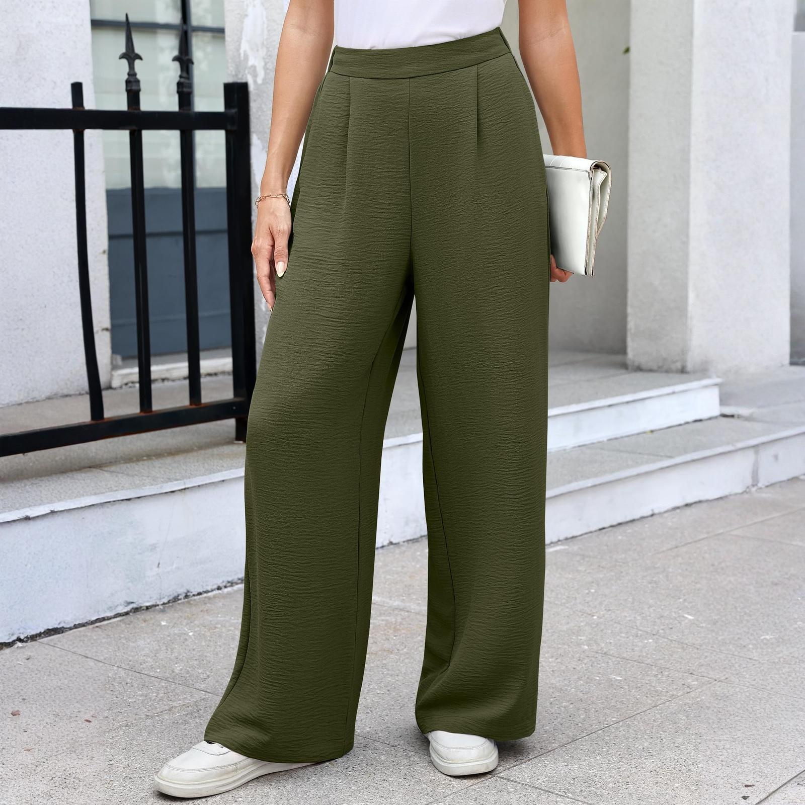 

Casual High-waisted Flowing Long Pants, Suitable For Leisure, Work, Or Vacation, With Pockets. L