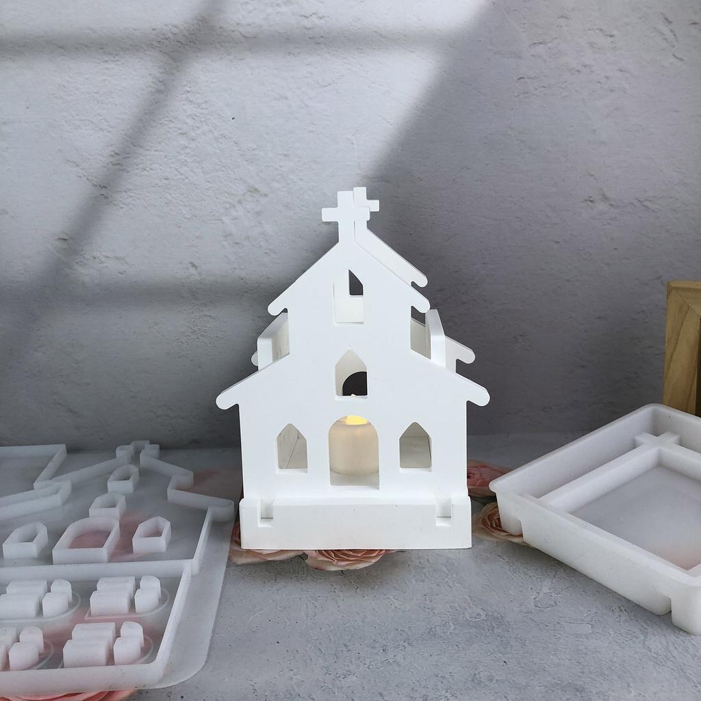 2 Stück Silikonform Set Bastelformen Kirchenform Tischdekorative Formen Geeignet für Resin- und Gipsguss