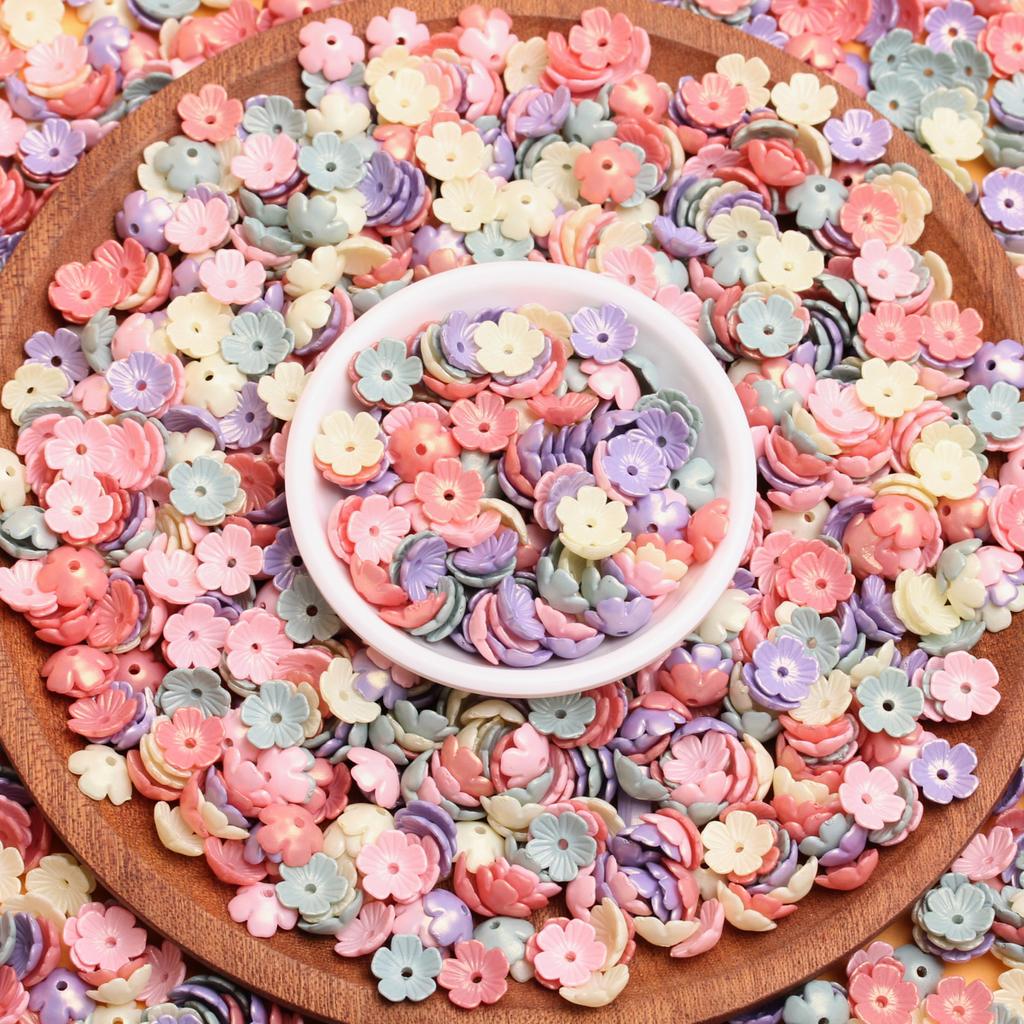 500g About 3630pcs Fashion Acrylic Beads Colored Five-petal Flower Handmade Materials 10.5mm