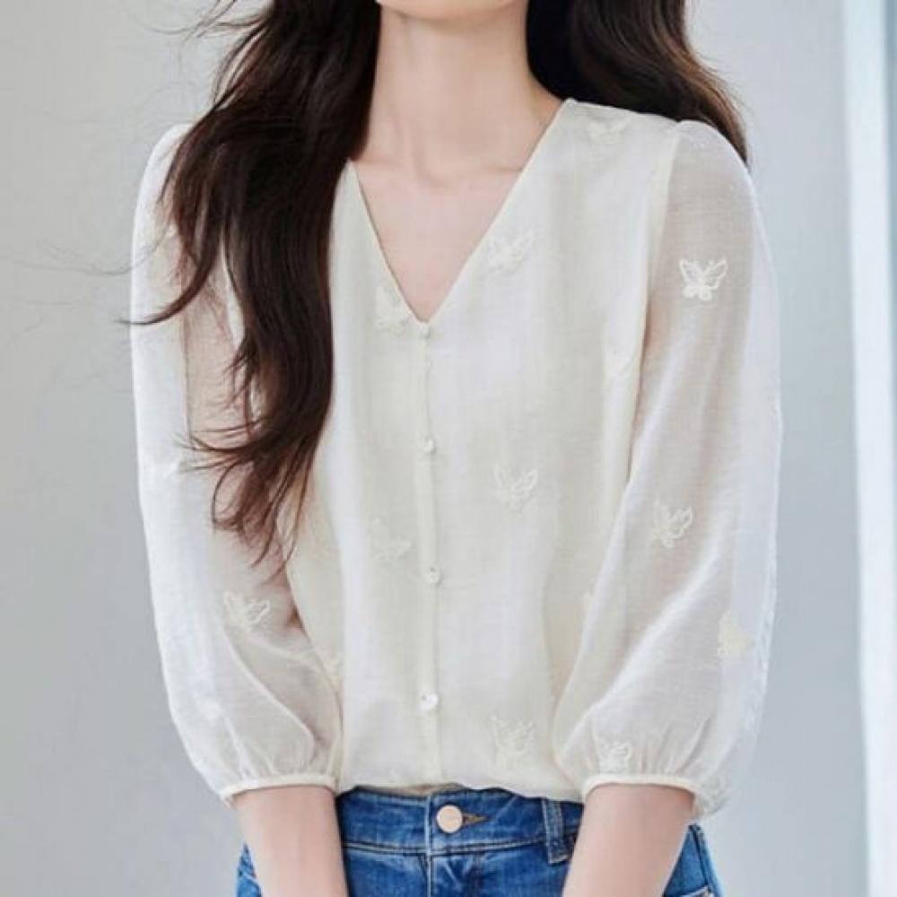 NaVaVa Women Sheer 5 SleeVe V Neck Blouse Nb2830