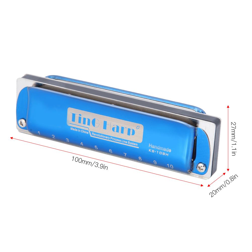 Blues Harp Mundharmonika 10-;Loch Professionelles Mundharmonika G-Ton Geschenke Edelstahlabdeckung(blau )