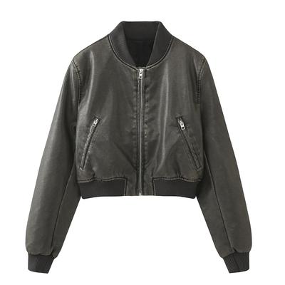 Giacca Bomber da Donna Vintage in Similpelle Cappotto Top Stile Donna