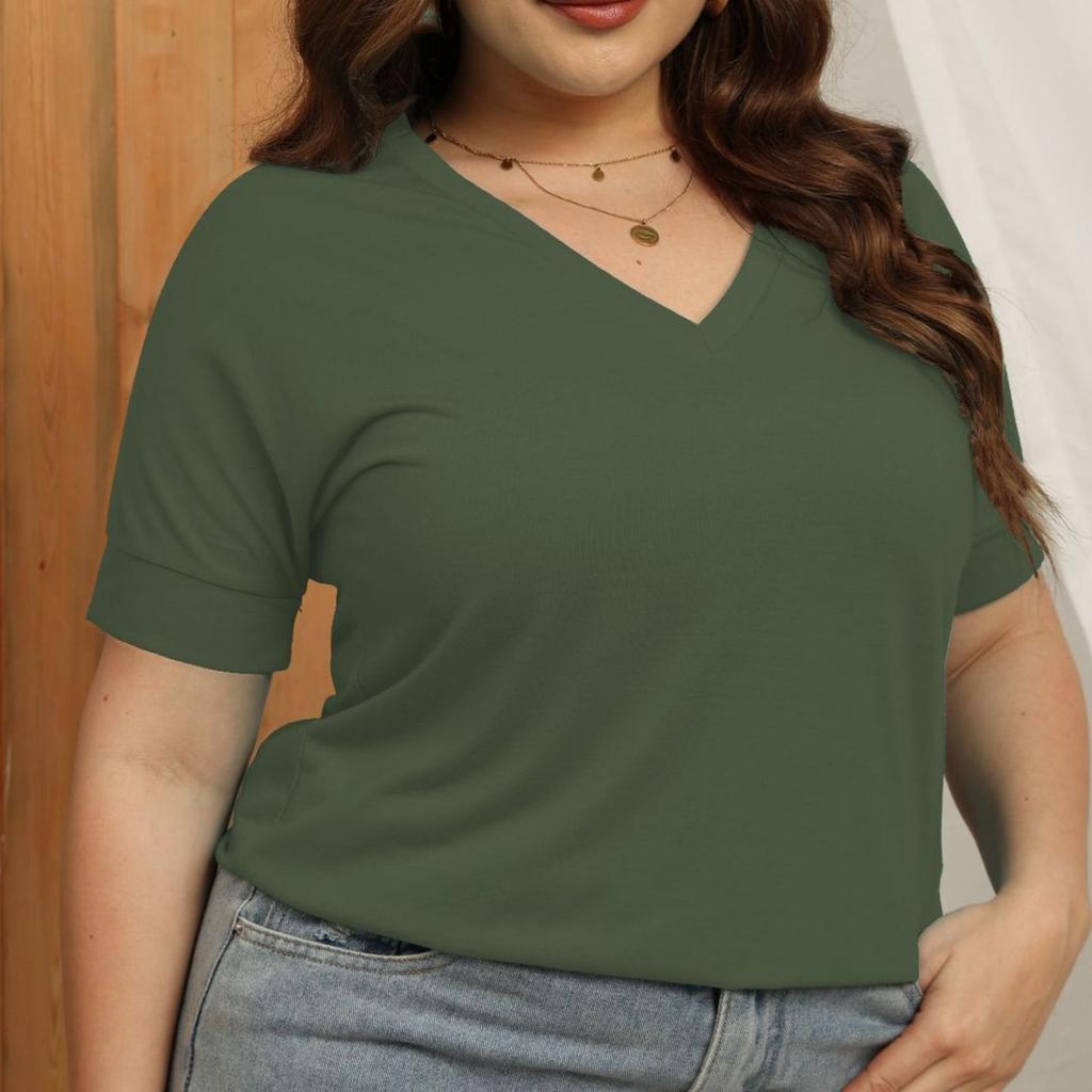 GMXIA Női divat alkalmi nyári nagy méretű, egyszínű nyomtatással készült, rövid ujjú, V-nyakú, bő blúzok és ingek