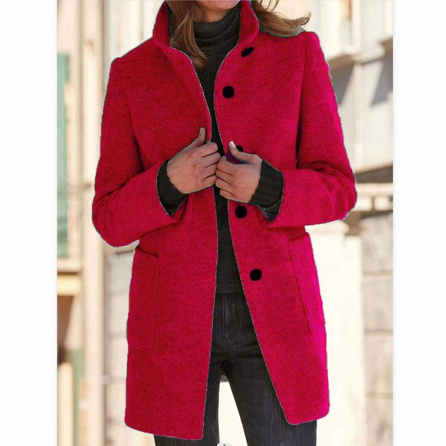 Autumn and Winter Retro Button Up Collar Woolen Coat for Women In Europe and America