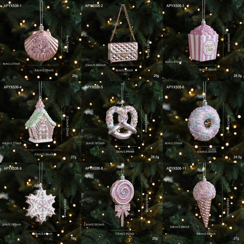 Snowflake Christmas Tree Ornament PVC 3D Pink Pendant DIY Lollipop Ornaments Holiday Decor