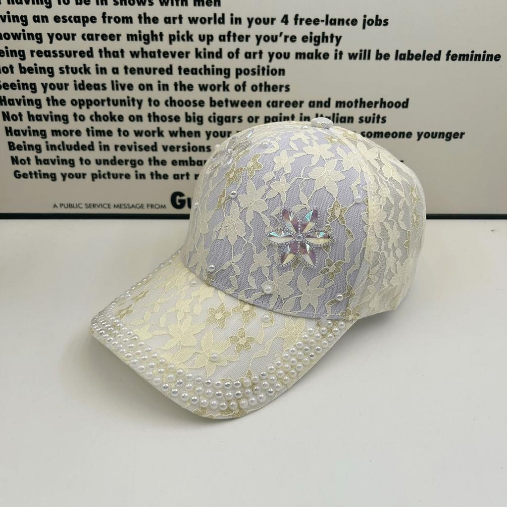 New rhinestone cap travel lace mesh breathable baseball cap summer visor sun protection cap women's summer