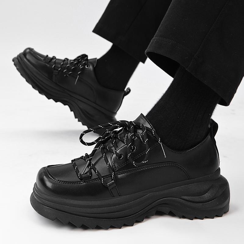 

Новые повседневные туфли из кожи в стиле ретро для отдыха на толстой подошве с квадратной головкой, персонализированные мужские туфли 39 чёрный