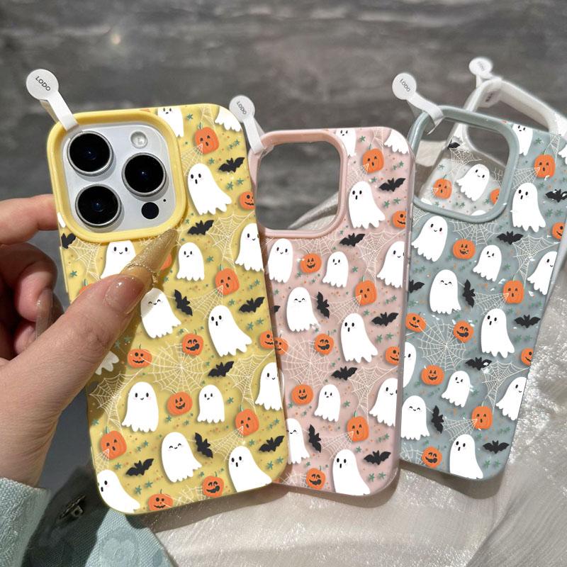 Halloween Ghosts Pumpkin Print Phone Case for iPhone 17 16 11 15 14 13 12 Pro Max 15 16 Plus 17 Air Folds Texture Bumper Cover