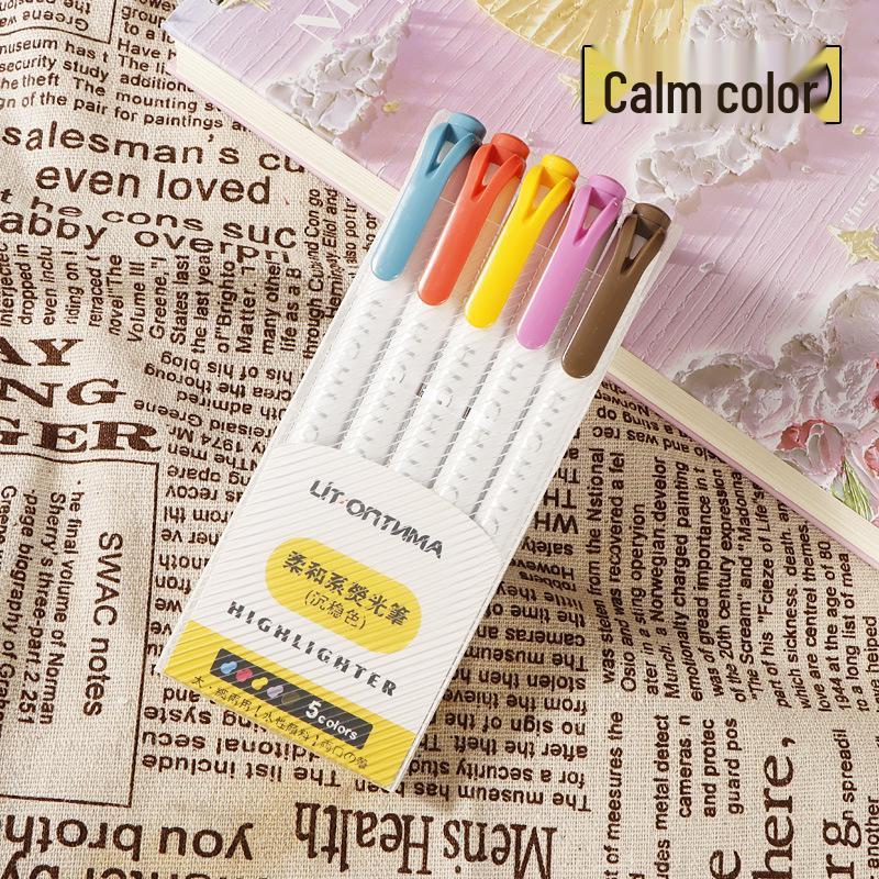Retro Macaron Double-Ended Fluorescent Marker Pen for Notebooks - Light Colors for Students