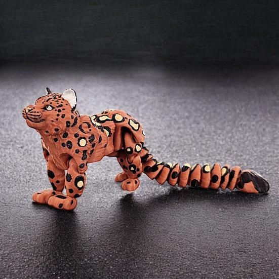 3D Printed Animal Model Realistic Snow Leopard Figurine with Flexible Joint Articulated Fidget Toy for Stress Relief