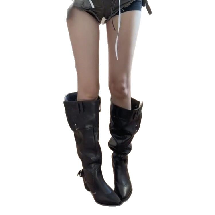 Maillard Retro Spitzstiefel mit dickem Absatz Damen 2025 neu Herbst vielseitig und dünne Gürtelschnalle Stiefel mit Blockabsatz