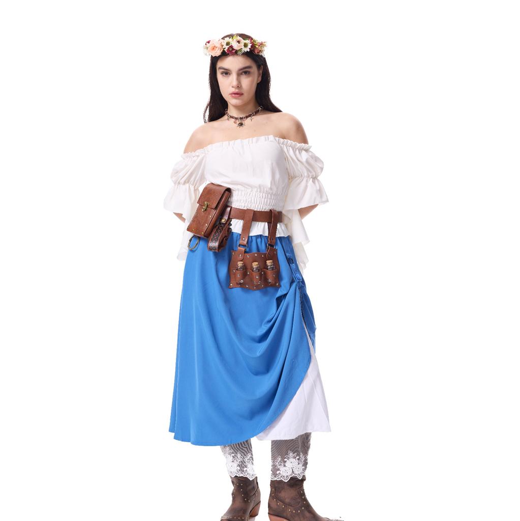 Women's Costume Off Shoulder Top Irregular Skirt Vintage Outfit With Decoration