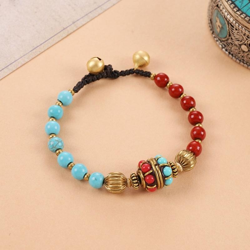 Natural Stone Tibetan Nepalese Beaded Bracelet Handcrafted with Copper Beads Wristband for Meaningful Gift Giving