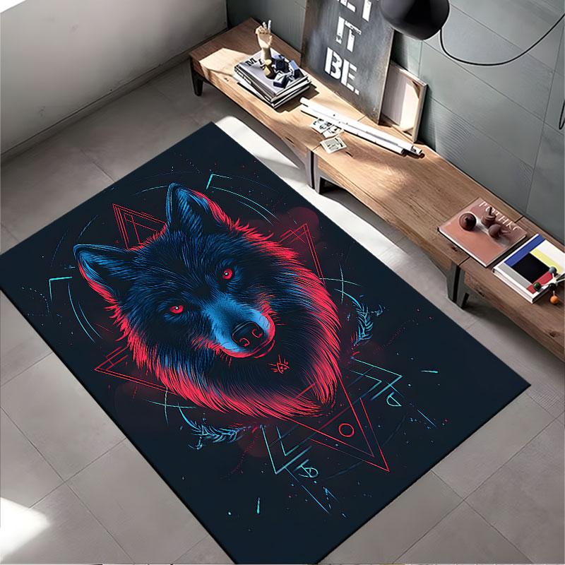 Neon Wolf with Geometric Design Suitable As a Non-slip Mat for the Living Room or Bedroom Sofa