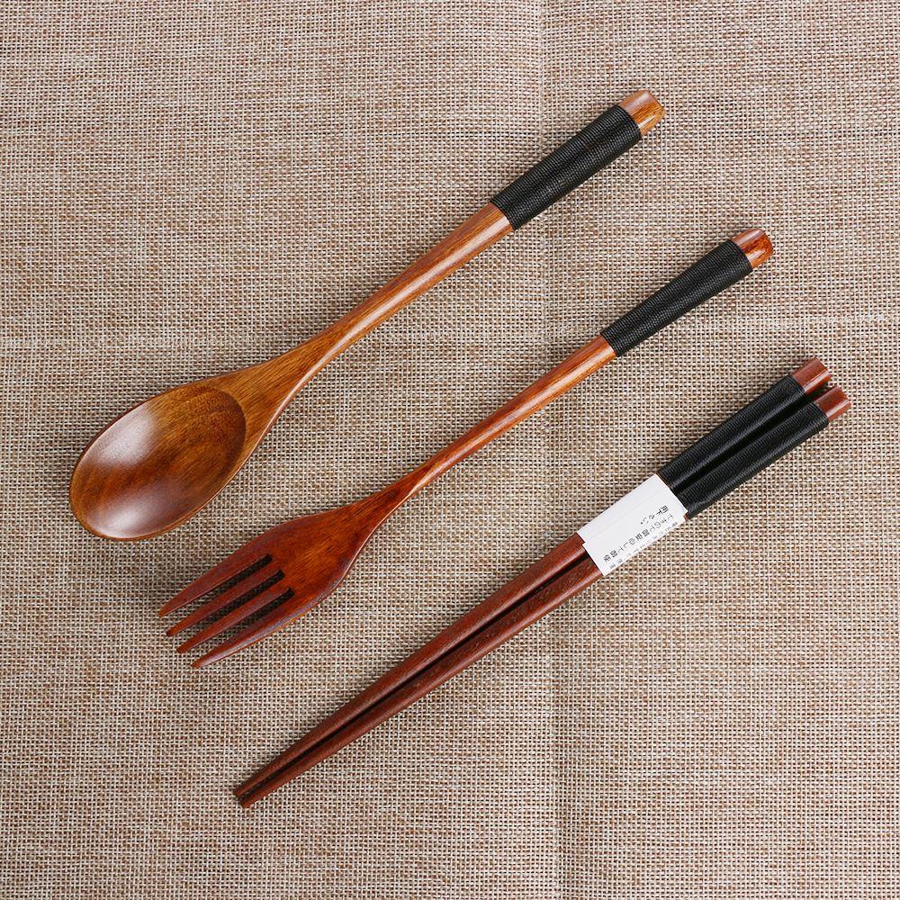 Japanese Style Handmade Cutlery Set Natural Cloth Bag Wooden Spoon Fork Chopsticks