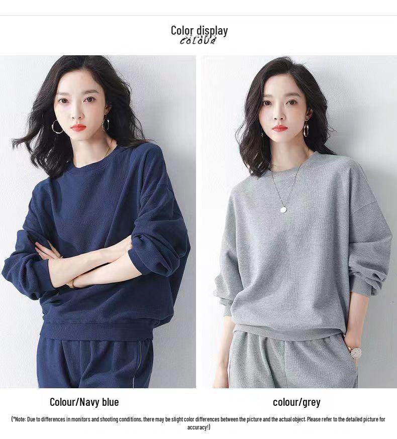 2025 Spring-Autumn Women's Casual Two-Piece Set: Round Neck Long Sleeve Top & Loose Pants, Plus Size