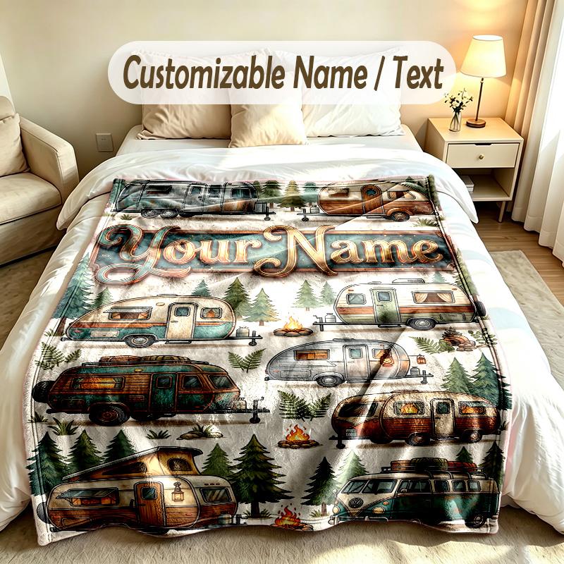 Adventure Travel Theme Custom Blanket Personalized Name & Text Customized Soft Warm Throw Blanket Home Decor