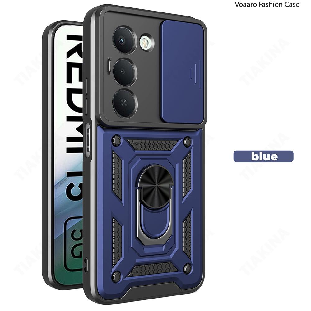 Slide Lens Armor Funda for Xiaomi Redmi 15 5G Case for Redmi 15 4G Case Magnetic Ring Stand Holder Cover Anti-knock Back Capa