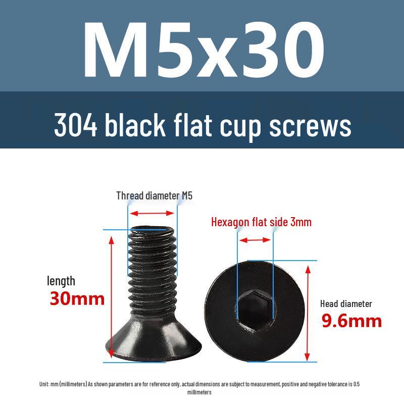 Yigu Black 304 Stainless Steel Extended Flat Head Hex Socket Screws (M2, M3, M4)