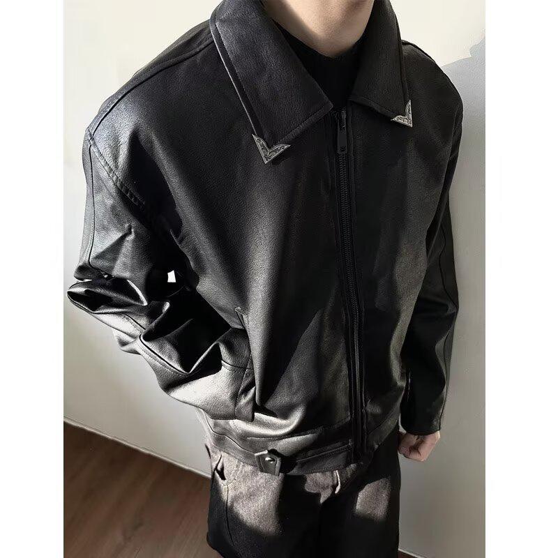 Veste en Cuir Noir Rétro pour Homme - Style Hipster Tendance Pilote avec Texture Craquelée pour le Port en Moto Printemps et Automne