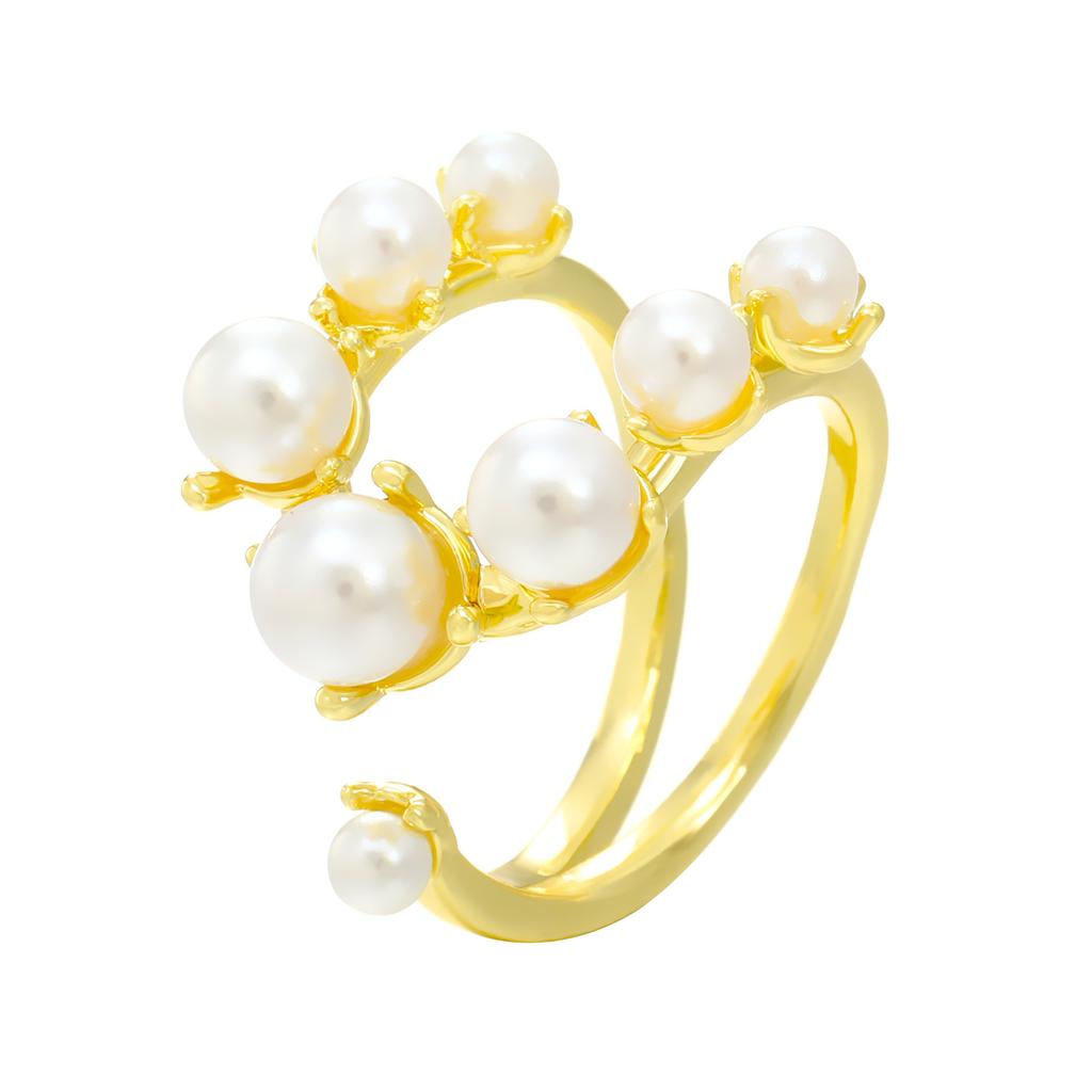 Fashion Big Geometric Pearl Paved Rings For Women Jewelry Personality Statement Open Ring