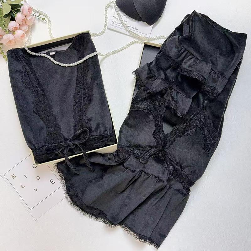 2025 Damen Samt Pyjama Set: Gemütliches Langarm-Oberteil & Hose für Herbst/Winter