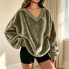 Women's Pullover Sweatshirt V-Neck Long Sleeve with Pockets Color Casual Top