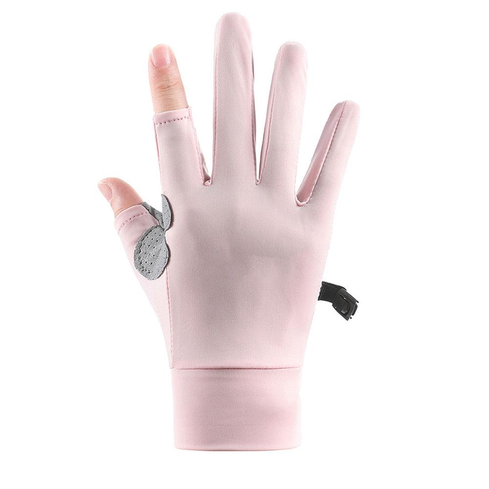 1 Pair Ice Silk Motorcycle Sunscreen Gloves Exposed-two-fingers Anti-uv Breathable Sweat-absorbing Light Outdoor Fishing Gloves