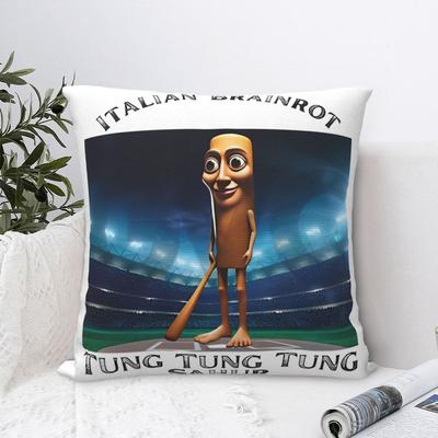 Tung Tung Tung Sahur Praça Fronhas Engraçadas Meme Italiano Brainrot Capas de Almofada Poliéster Vintage Fronha Decorativa