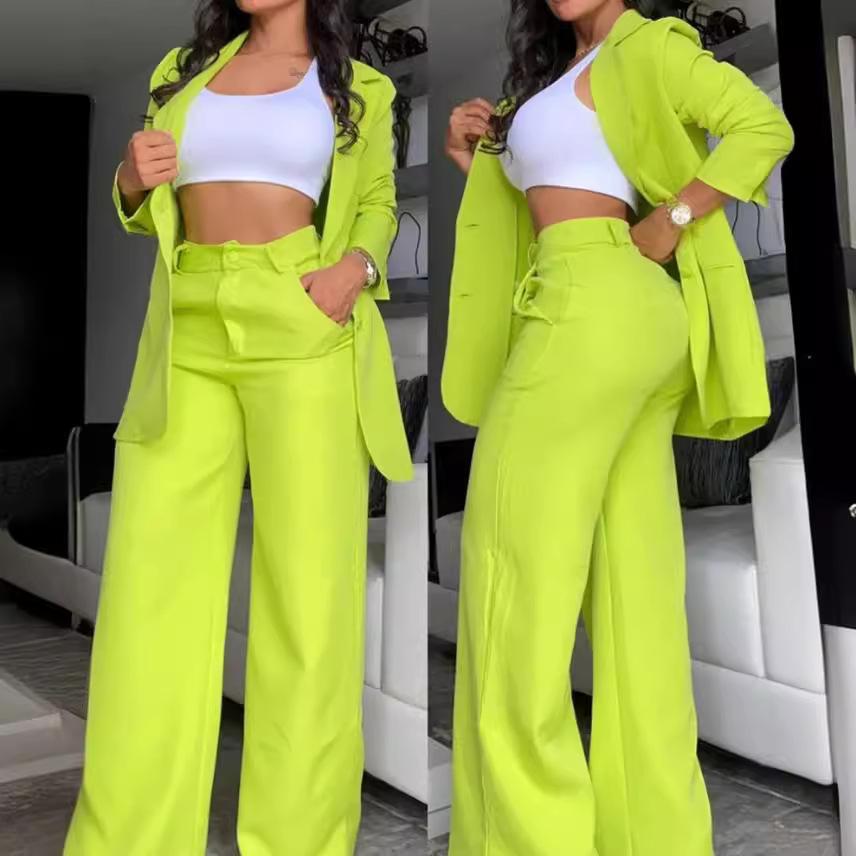 Elegant Autumn Women's Blazer Pants Two Piece Set Outifits Fashion Collar Coat Pocket Trouser Suit