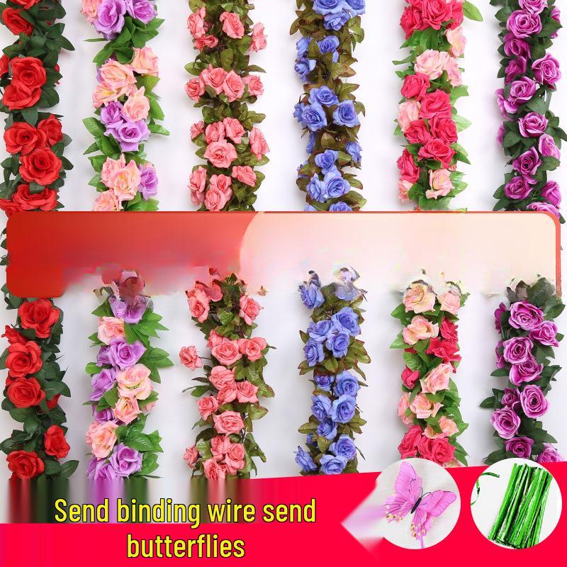 Artificial Rose Vine Ceiling Decor with Rattan for Living Room and AC Pipe Cover