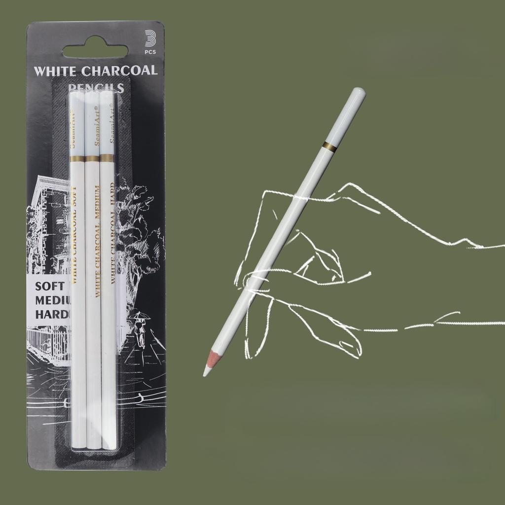 3Pcs White Sketch Charcoal Pencils Set Professional Standard Pencil Drawing Pencils Set For School Tool Painting Art Supplies