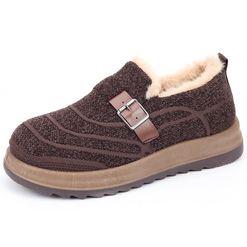 Winter thick-soled velvet cotton shoes women's teddy velvet buckle lazy gouging shoes thickened plush inner warm shoes