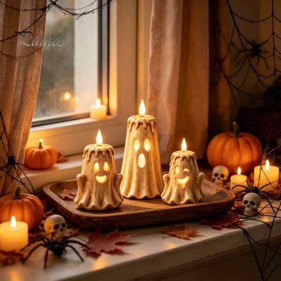 Decorative Figures for Living Room Halloween Ghost Candle Light Ornament, Resin Desktop Sculpture, Figurine Small Figurines Courtyard Decor