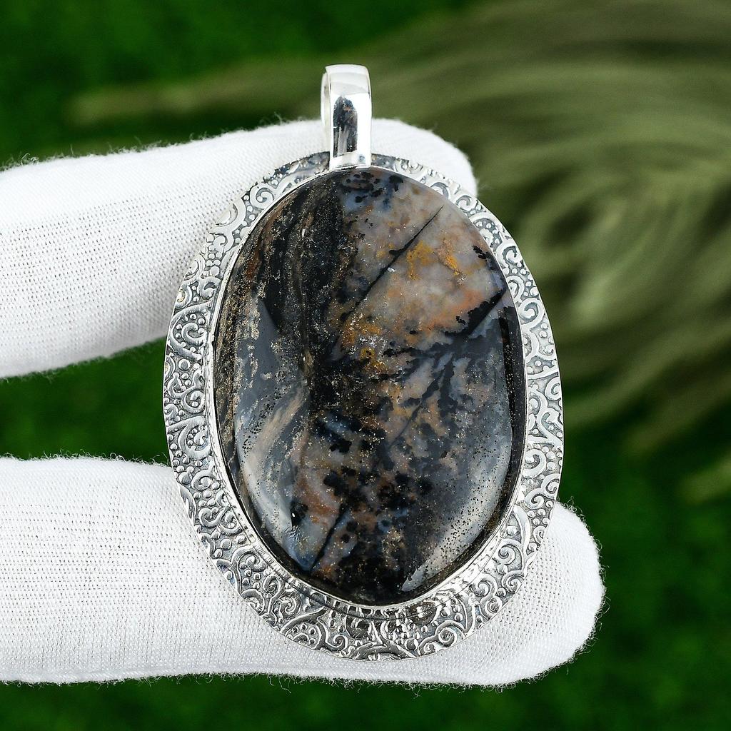 Gift For Women Pendant 925 Sterling Silver Natural Honey Dendrite Opal Gemstone