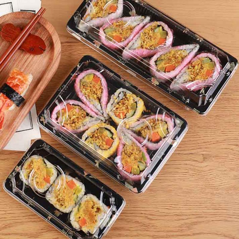 10 ks krabiček na sushi s sebou - Zesílené jednorázové ekologické nádoby s víčky pro balení jídla s sebou