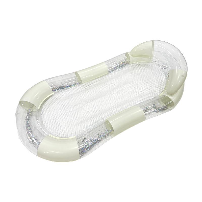 Glitter Stripe Inflatable Pool Float - Single Person with Thickened PVC & Transparent Mesh
