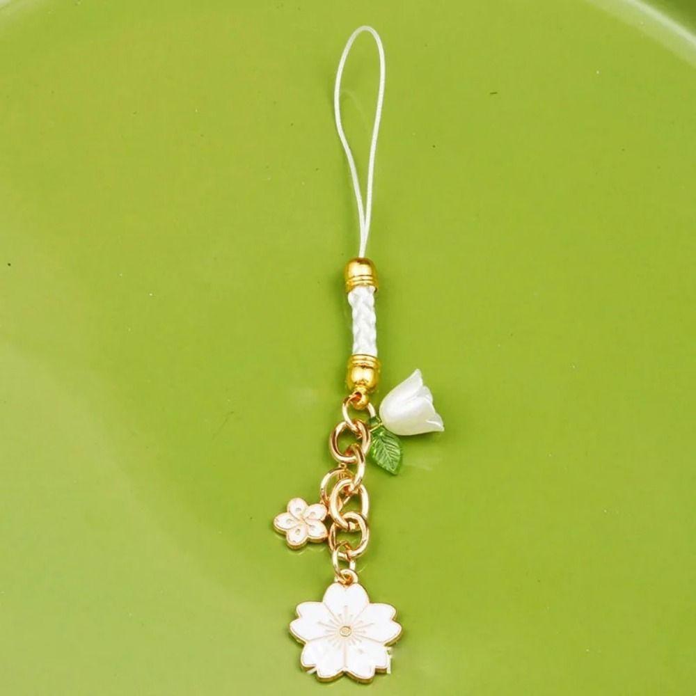 Short Style Mobile Phone Case Keychain Sakura Flower Phone Lanyard Mobile Phone Lanyard  Car Key
