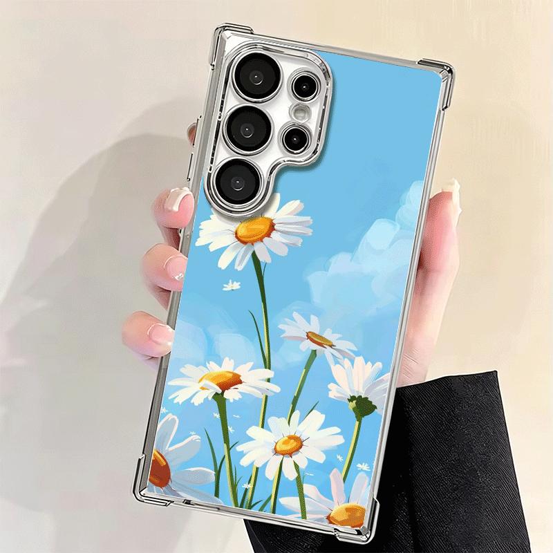 Daisy Flowers Aesthetics Plating Phone Case For Samsung Galaxy S24 S25 FE S26 Edge S23 Ultra S22 S21 Plus S20 Anti-Fall Airabag