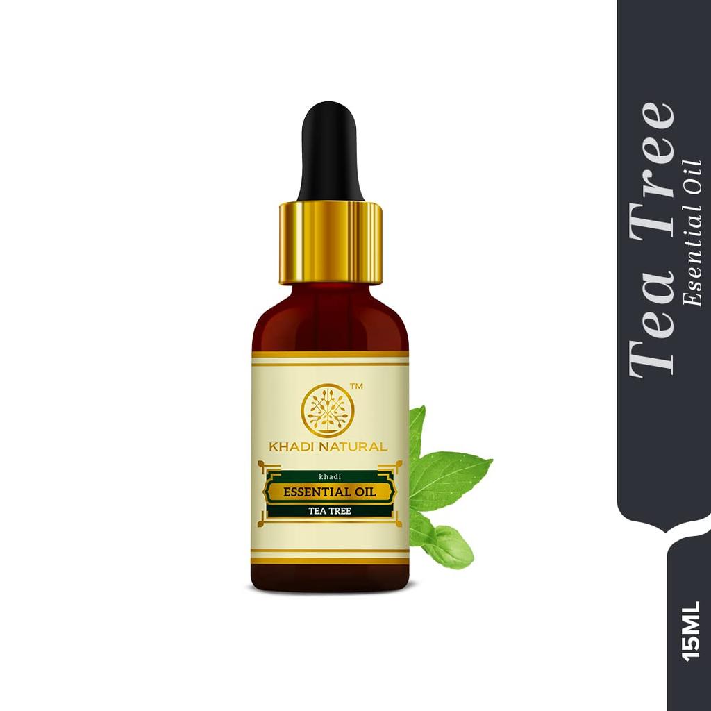 Khadi Natural Tea Tree Essential Oil 15 ml For Acne Prone Skin Scalp Care Aromatherapy Purifying Hair Treatment