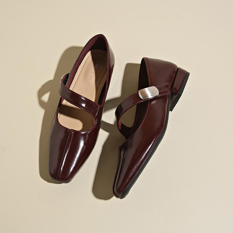 Spring and Autumn Square Toe Shallow Mouth Single Shoes Women's New French Retro Commuter Block Heel Mary Jane Shoes