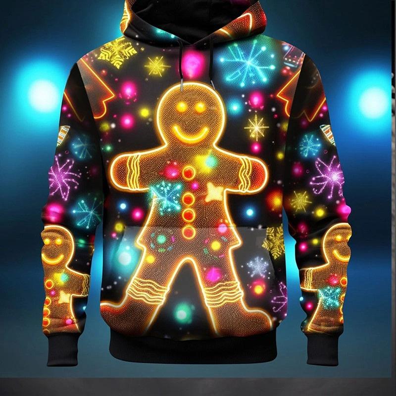 Felpa Carina con Stampa Pan di Zenzero di Natale Uomo e Donna Festival Regalo Divertente Cappotto con Cappuccio Colorato Fantasia Cibo Maglione con Cappuccio di Natale