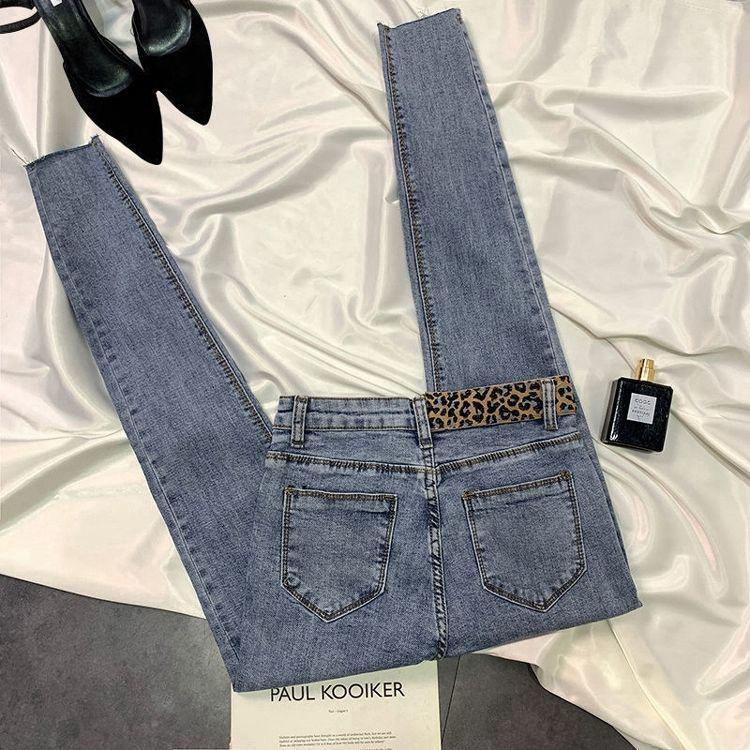 Winter Autumn Leopard Casual High Waist Stretch Plus Size Female Women Pencil Pants Jeans Denim Cropped Trousers