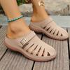 Summer Women's Shoes Lightweight Shoes Casual Sandals Slope Heel Bag Hollow Female Large Size Metal Buckle Half Slippers