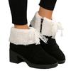 Women's Faux Suede Snow Boots With Side Zipper Faux Fur Lining Ankle Booties for Women Winter Warm Chunky Block Heel Slip on Walking Short Boots Shoes