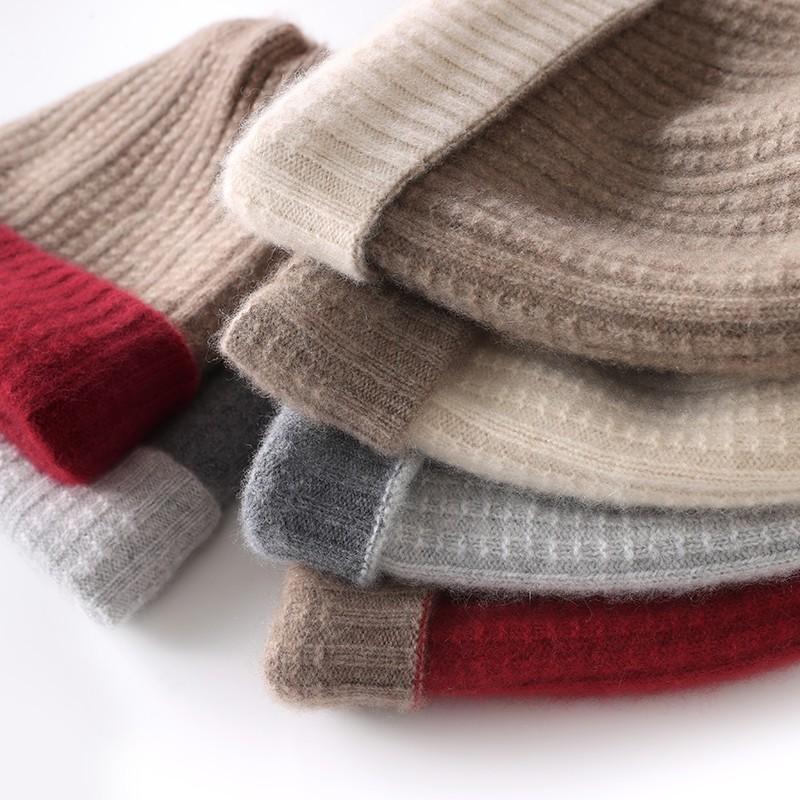 Autumn and Winter New% Cashmere Thickened Soft Waxy Warm Color Matching Knitted Men's and Women's Cashmere Hats Are In Stock