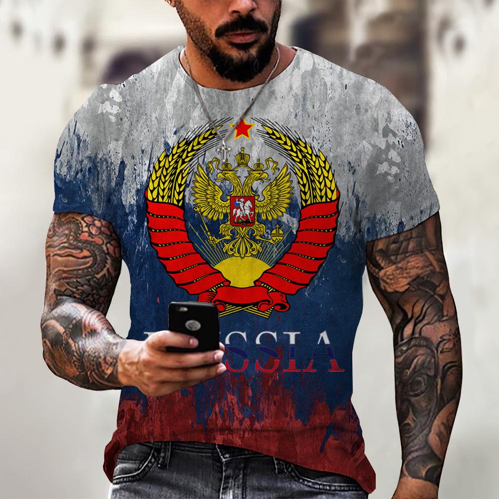 Summer Round Neck 3D Russian Bear Print Top Fashionable Casual Short Sleeved Men's T-shirts
